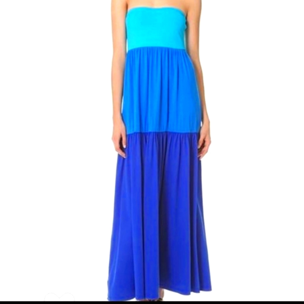 Susana Monaco Tube Maxi Dress Size L Tiered Blue